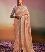 peach viscose dola minakari pallu saree with fancy blouse piece