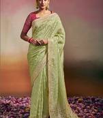 olive viscose dola minakari pallu saree with fancy blouse piece