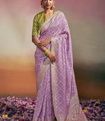 lavender viscose dola minakari pallu saree with fancy blouse piece