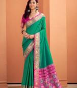 green silk blend zari weaving patola saree with blouse