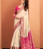 beige silk blend zari weaving patola saree with blouse