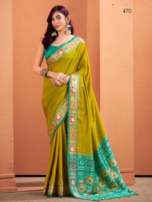 mustard silk blend zari weaving patola saree with blouse 1