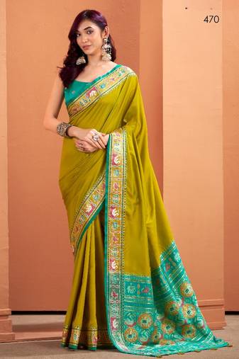 mustard silk blend zari weaving patola saree with blouse