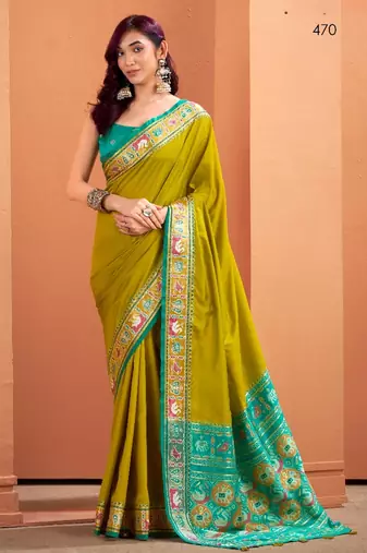 mustard silk blend zari weaving patola saree with blouse