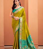 mustard silk blend zari weaving patola saree with blouse