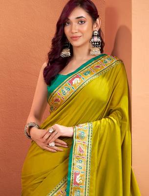 mustard silk blend zari weaving patola saree with blouse 2