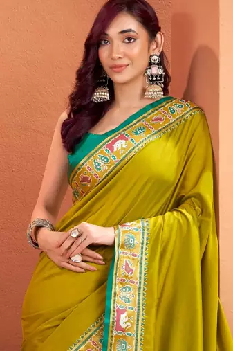 mustard silk blend zari weaving patola saree with blouse
