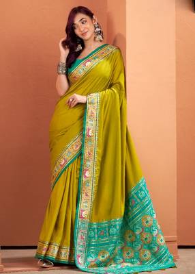 mustard silk blend zari weaving patola saree with blouse 3
