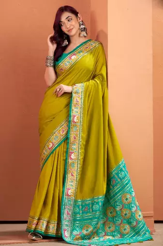 mustard silk blend zari weaving patola saree with blouse