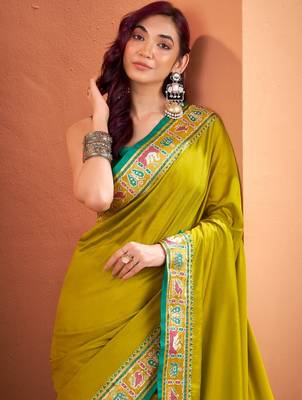 mustard silk blend zari weaving patola saree with blouse 4