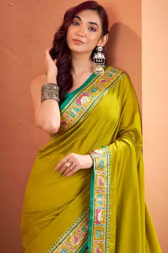 mustard silk blend zari weaving patola saree with blouse
