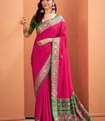 magenta silk blend zari weaving patola saree with blouse