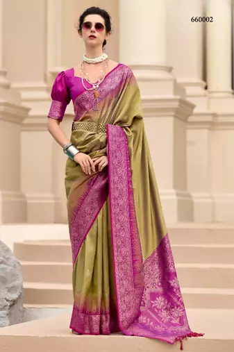 brown silk blend zari weaving work saree with blouse