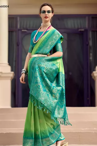 mint silk blend zari weaving work saree with blouse