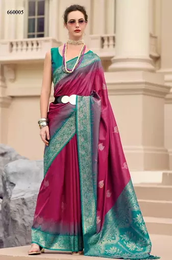 violet silk blend zari weaving work saree with blouse