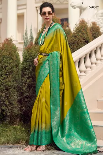 mustard silk blend zari weaving work saree with blouse