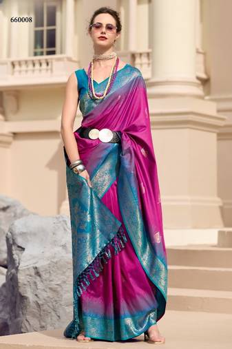 purple silk blend zari weaving work saree with blouse