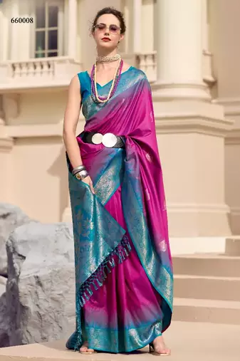 purple silk blend zari weaving work saree with blouse