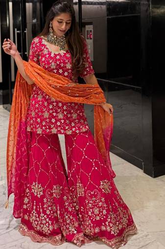 Heavy Georgette Sequins Work Sharara set With Dupatta Beautiful Kurti Set Wedding Wear Dress
