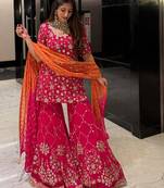 Heavy Georgette Sequins Work Sharara set With Dupatta  Kurti Set Wedding Wear Dress