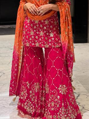 Heavy Georgette Sequins Work Sharara set With Dupatta  Kurti Set Wedding Wear Dress 2