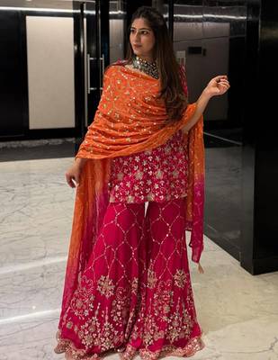 Heavy Georgette Sequins Work Sharara set With Dupatta  Kurti Set Wedding Wear Dress 3