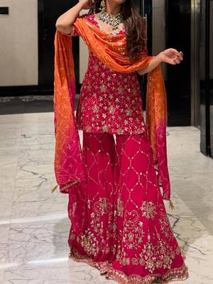 Heavy Georgette Sequins Work Sharara set With Dupatta  Kurti Set Wedding Wear Dress 4