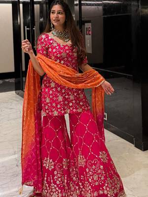 Heavy Georgette Sequins Work Sharara set With Dupatta  Kurti Set Wedding Wear Dress 5