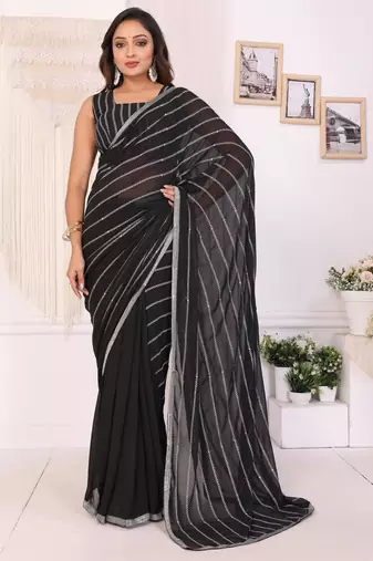 ready to wear new arrival georgette embroidery work saree with unstitched embroidery work blouse