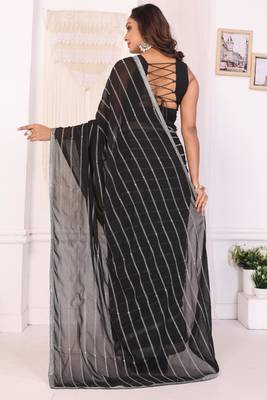 ready to wear new arrival georgette embroidery work saree with unstitched embroidery work blouse 3