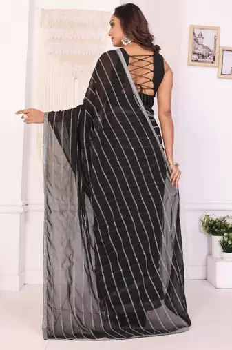 ready to wear new arrival georgette embroidery work saree with unstitched embroidery work blouse