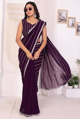 ready to wear wine georgette embroidered saree with unstitched blouse 2
