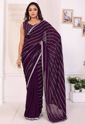 ready to wear wine georgette embroidered saree with unstitched blouse 3