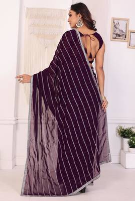 ready to wear wine georgette embroidered saree with unstitched blouse 4