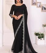 ready to wear attractive embroidery georgette saree with unstitched embroidery blouse