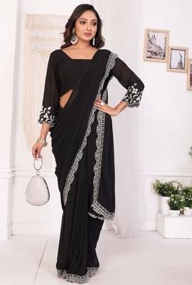 ready to wear attractive embroidery georgette saree with unstitched embroidery blouse 2