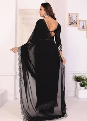 ready to wear attractive embroidery georgette saree with unstitched embroidery blouse 5