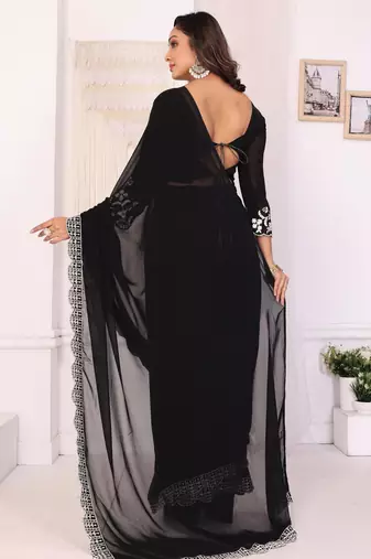 ready to wear attractive embroidery georgette saree with unstitched embroidery blouse