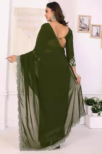 ready to wear mehendi embroidery georgette saree with unstitched blouse