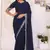 ready to wear navy blue embroidery georgette saree with unstitched blouse