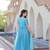 Sky gold crush sequins multi thread embroidered flared gown
