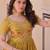 Yellow gold crush sequins multi thread embroidered flared gown