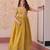 Yellow gold crush sequins multi thread embroidered flared gown