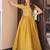 Yellow gold crush sequins multi thread embroidered flared gown