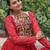 Red Faux Georgette Bandhej Kutchi Work Top With Flared Lehenga