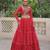 Red Faux Georgette Bandhej Kutchi Work Top With Flared Lehenga
