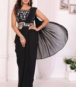 ready to wear latest design georgette saree with embroidery blouse piece & belt