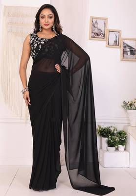 ready to wear latest design georgette saree with embroidery blouse piece & belt 2