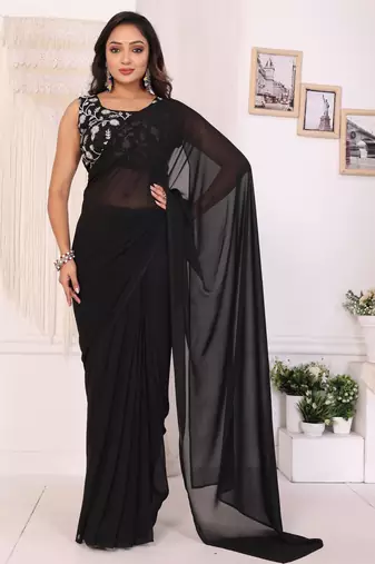 ready to wear latest design georgette saree with embroidery blouse piece & belt