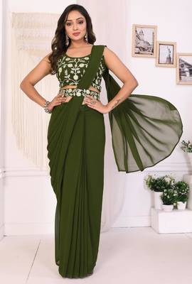 ready to wear mehendi georgette saree & belt 1
